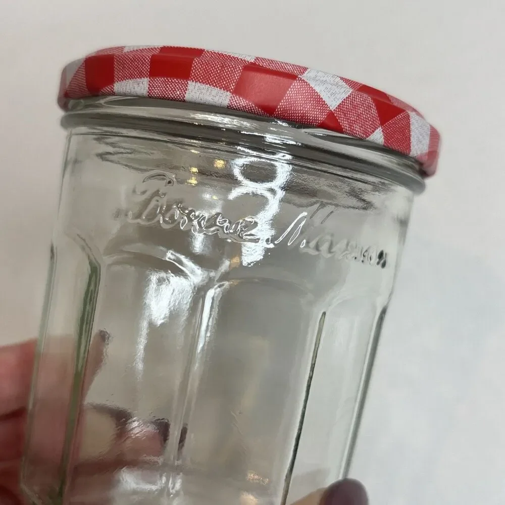 Lot of 3 Bonne Maman Empty Jam Jars 13 oz – Glass Storage w/ Gingham Lids 3.75